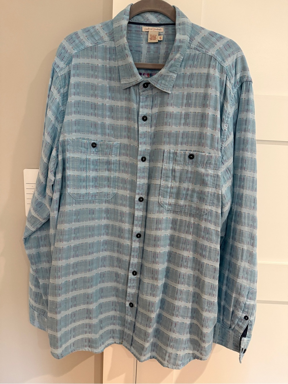 Carbon2Cobalt Men's Light Blue Plaid Casual Button-Down Shirt